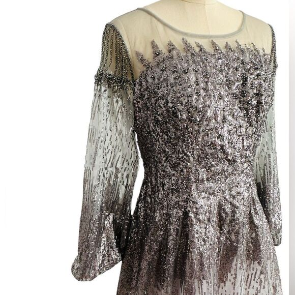 Mac Duggal 20307 Jewel Encrusted Long Sleeve A-Line Gown| Size 10 - Picture 10 of 15